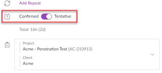 Creating a tentative booking